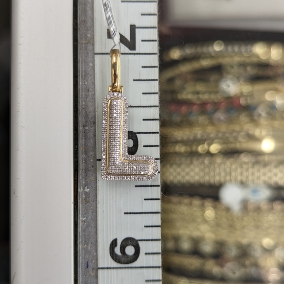 Real Diamond 10kt gold bubble Initial L pendant